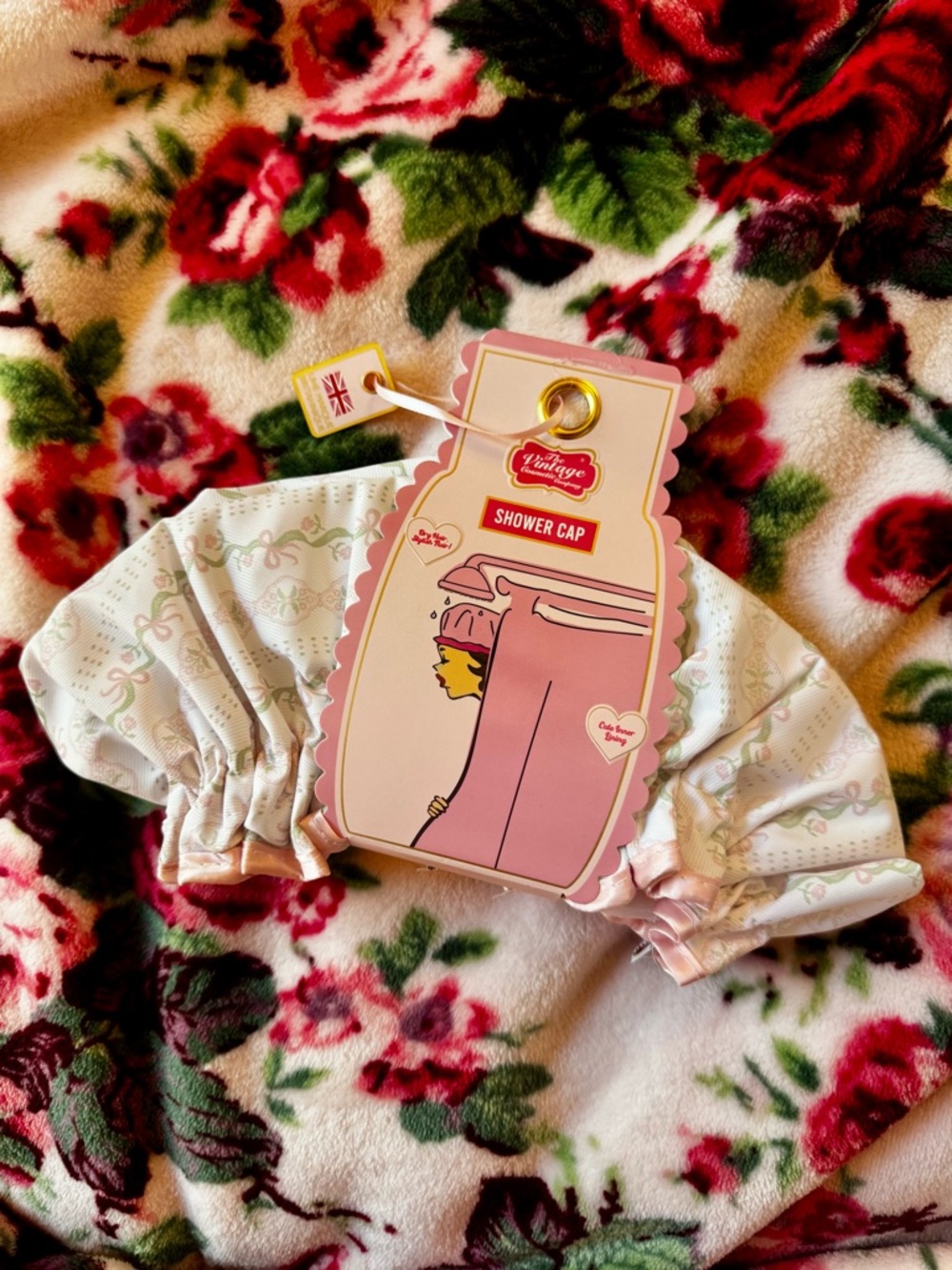 The Vintage Shop Shower Cap With Bow/Floral Print